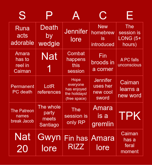 Spelljammer: Redline - Track 7 Bingo Card