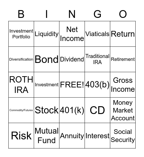 Investments and Retirement Bingo Card