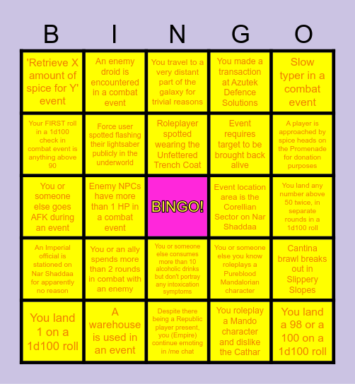 ROLEPLAY BINGO SHEET Bingo Card