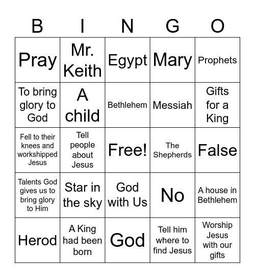 The Wise Men Worshiped Jesus Bingo Card