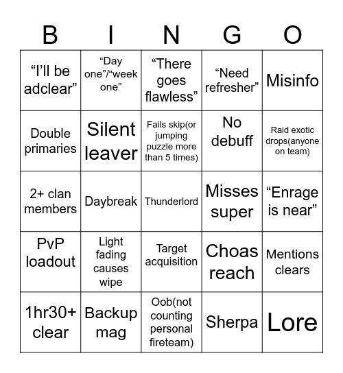 LFG Bingo Card