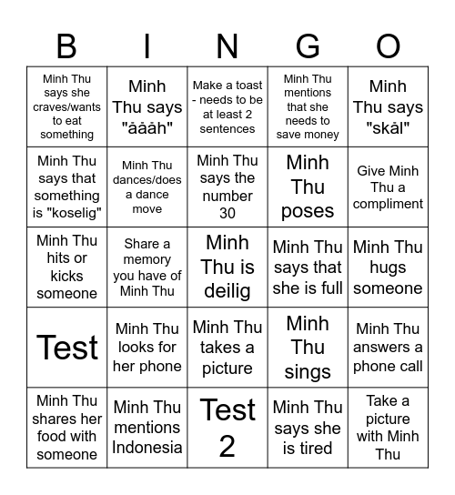 Minh Thu's 30th Bingo Card