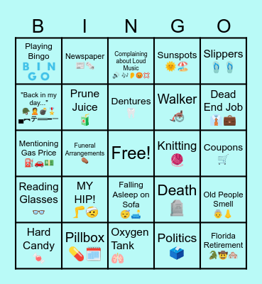 Old People Bingo Card