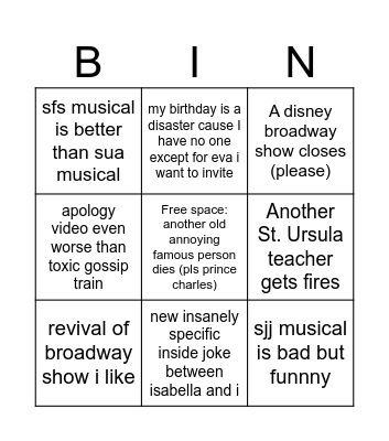 2024 Bingo (But specific to me) Bingo Card
