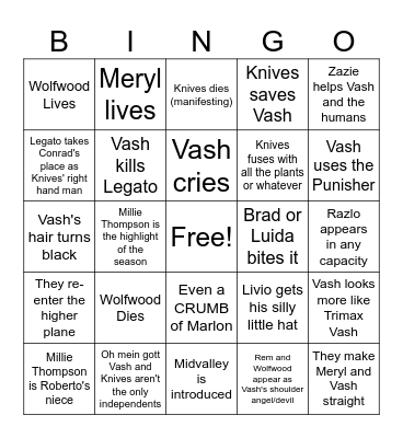 Stampede Season 2 Bingo Card