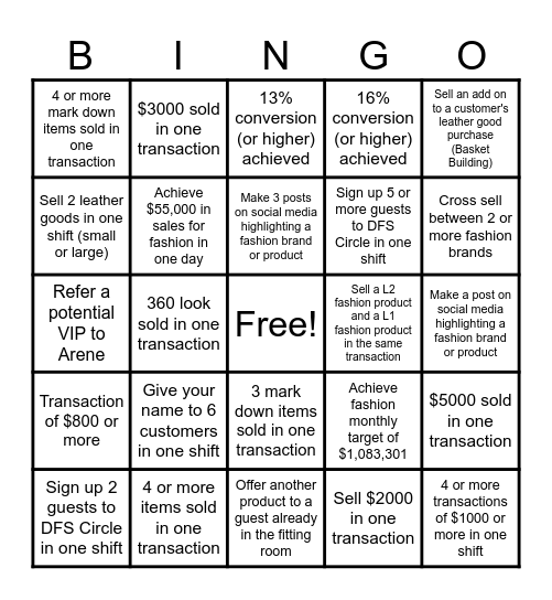 JANUARY FASHION BINGO Card