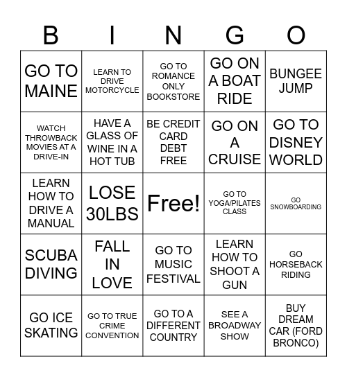 MORGAN'S 2024 BUCKET LIST BINGO Card