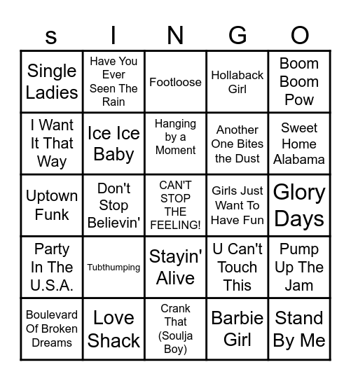 Adult Singo Bingo Card