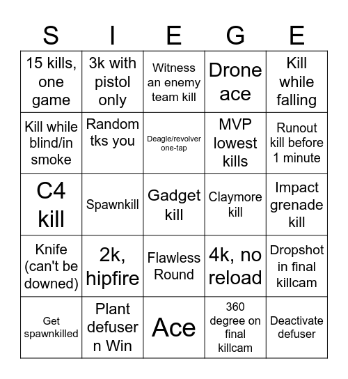 Siege Bingo Card