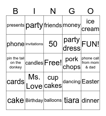 Birthday Party!!!! Bingo Card