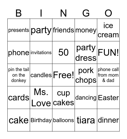 Birthday Party!!!! Bingo Card