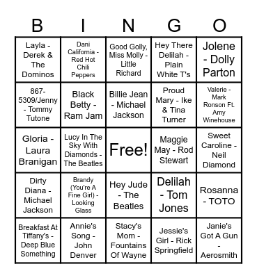 Music Bingo - THAT GIRL Bingo Card