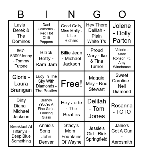 Music Bingo - THAT GIRL Bingo Card