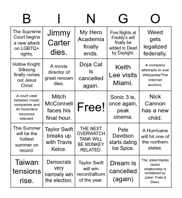 2024 Bingo Sheet Bingo Card