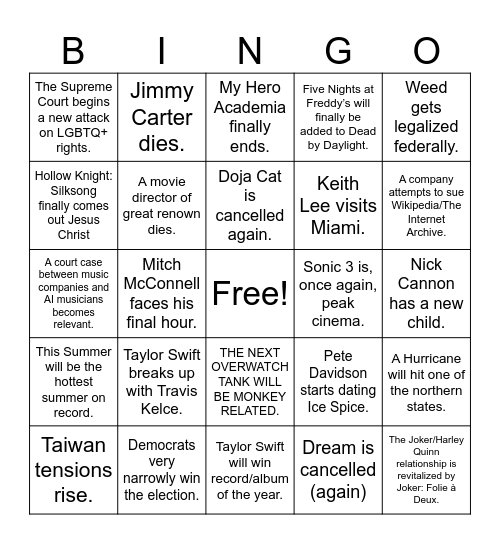 2024 Bingo Sheet Bingo Card