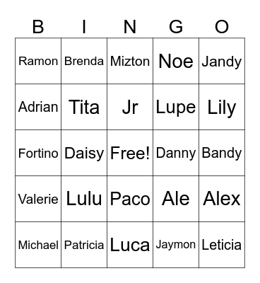 Family Bingo Card