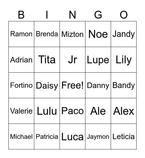 Family Bingo Card