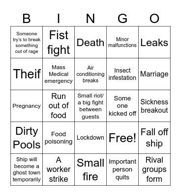 9 month cruise Bingo Card