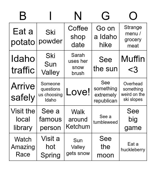 BB Abroad!! - Sun Valley Bingo Card