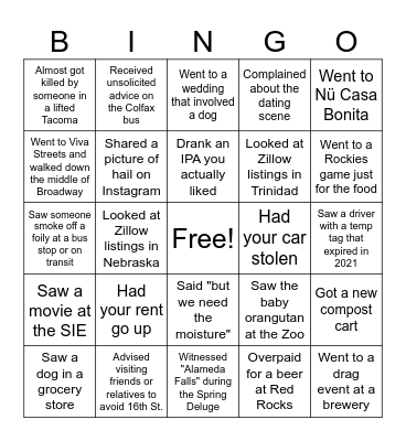 2023 Life in Denver Bingo Card