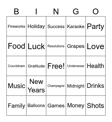 New Year's Bingo Card