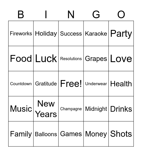 New Year's Bingo Card