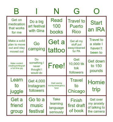 New Year’s Resolution 2024 Bingo Card
