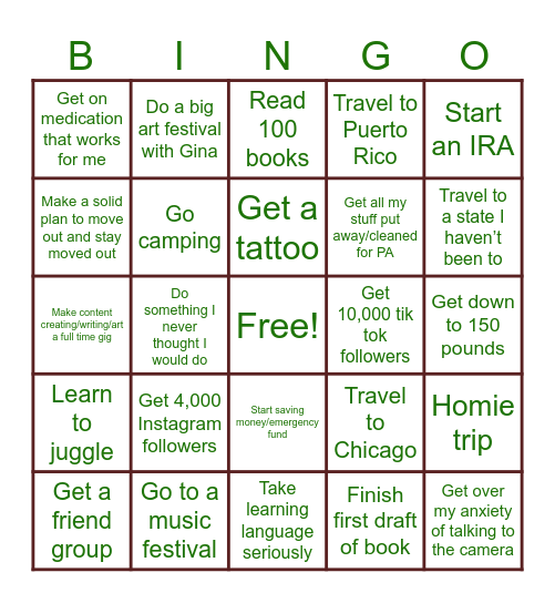 New Year’s Resolution 2024 Bingo Card
