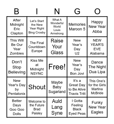 New Year Singo Bingo Card