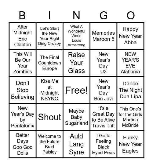 New Year Singo Bingo Card