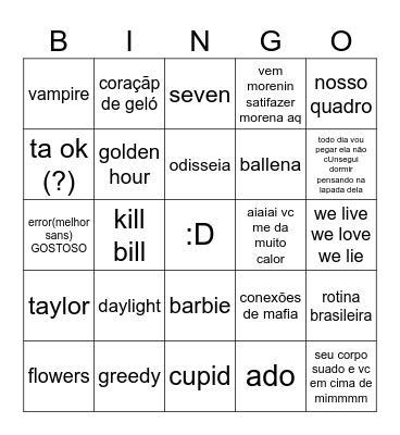 musicas Bingo Card