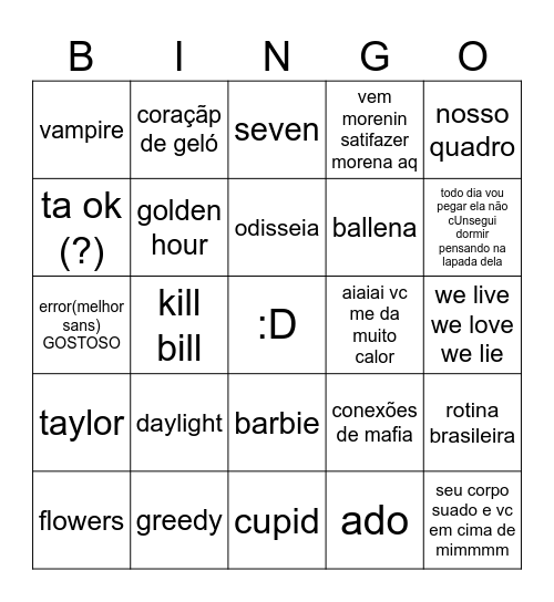 musicas Bingo Card