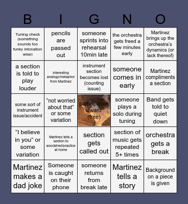 Orchestra Rehearsal Bingo Card