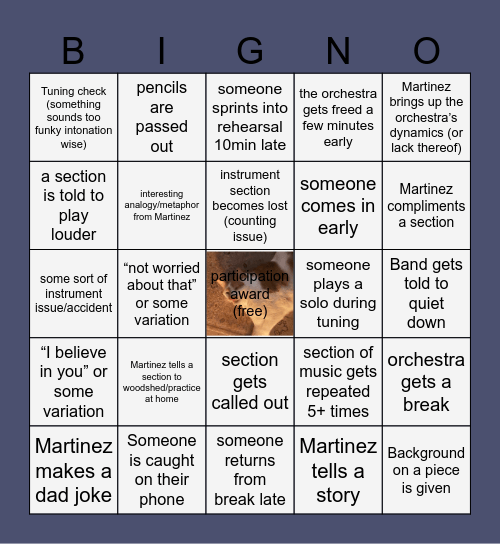 Orchestra Rehearsal Bingo Card