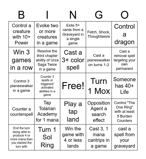 Highlander Bingo Card