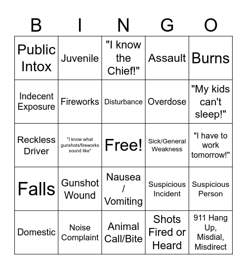 Bingo NYE Edition Bingo Card