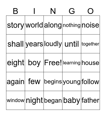 First Grade Bingo Card