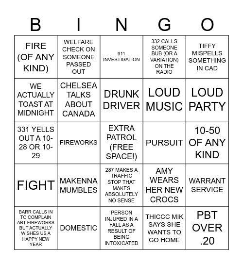 NYE BINGO Card