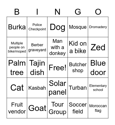 Morocco Bus Ride Bingo Card