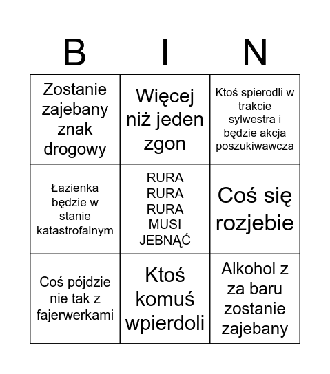 Bingo sylwestrowe Bingo Card