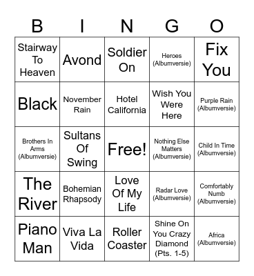 top2000 Bingo Card
