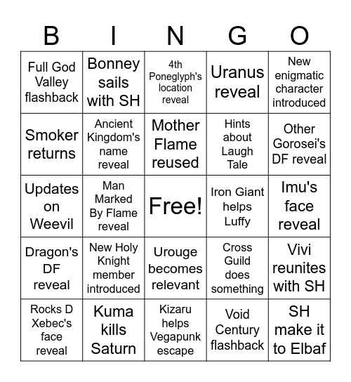 One Piece 2024 Bingo Card