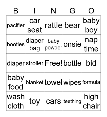 Ahoy its a Boy! Bingo Card