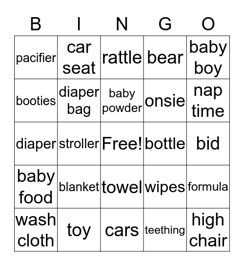 Ahoy its a Boy! Bingo Card