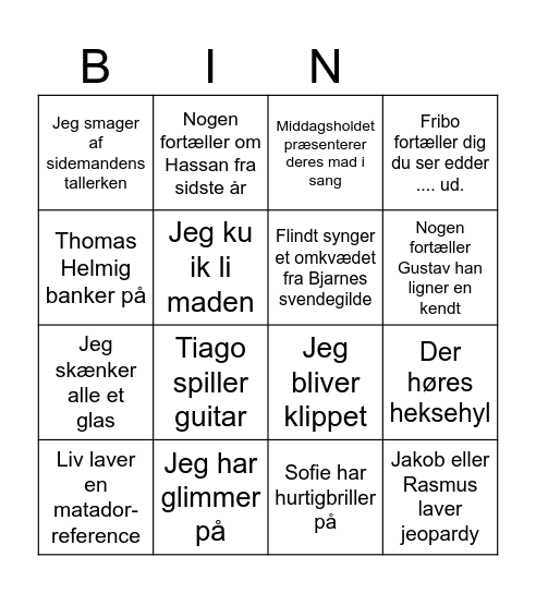 Nytår 2023 Bingo Card