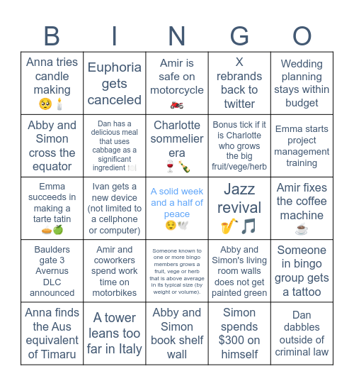 YIPPEE BINGO 2024 Bingo Card