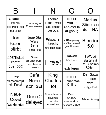 2024 Prediction Bingo Card