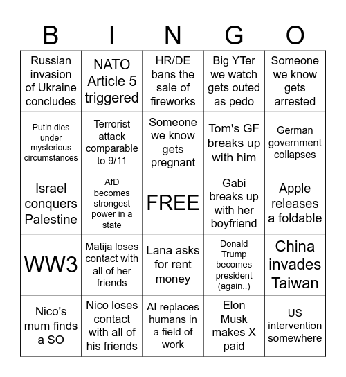 Matico 2024 Bingo Card