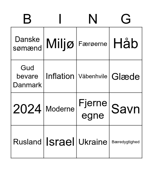 Nytår 2024 Bingo Card