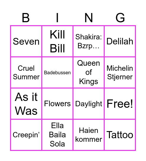 Nyttis på Bråtan Musikkbingo Card